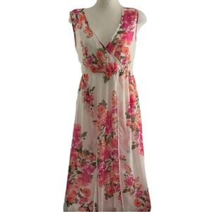 CRYSTAL DOLL Women’s Dress Maxi Sleeveless Pink Floral Size Medium NWOT